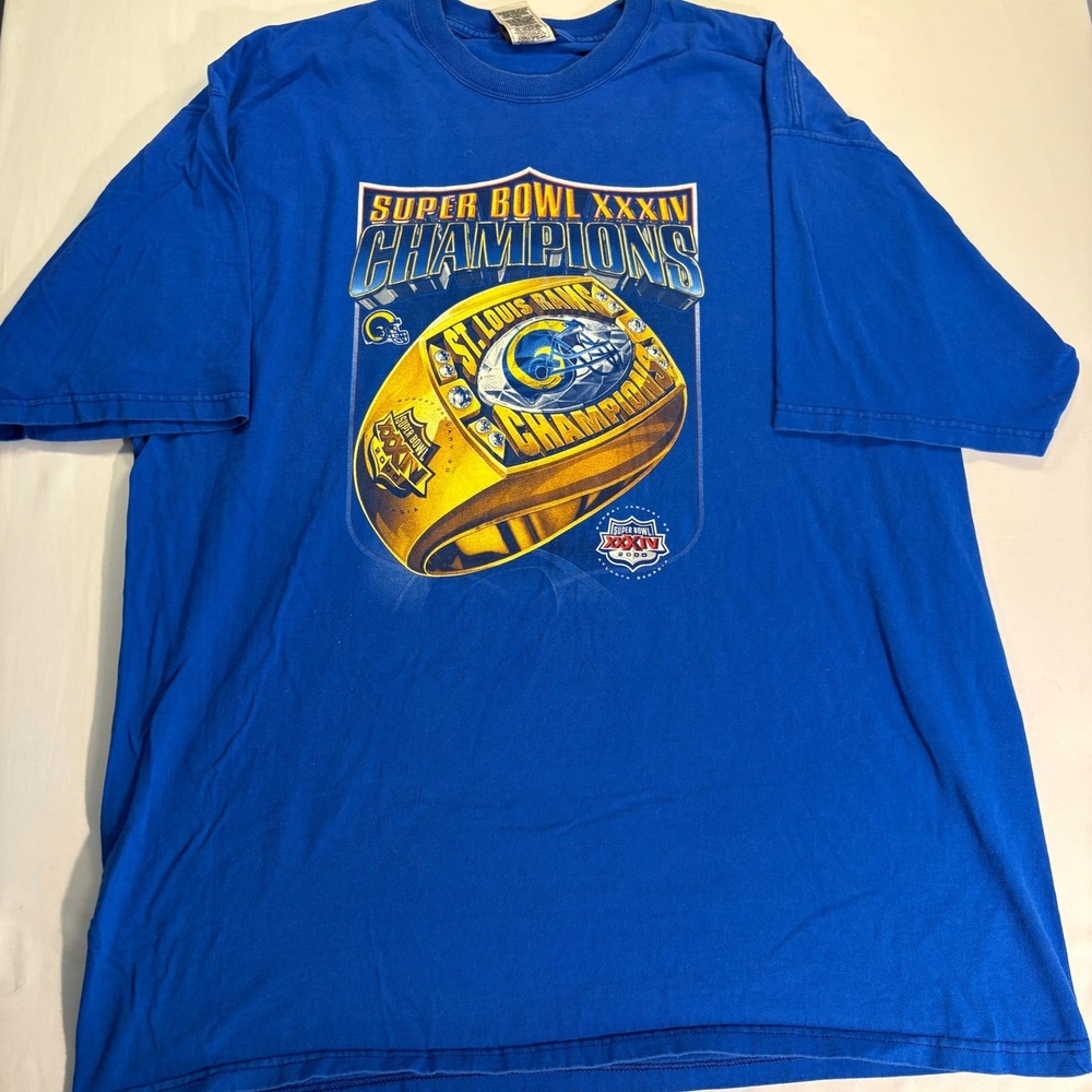Vintage Pro Player St Louis Rams Super Bowl XXXIV Champions T-Shirt Blue XXL